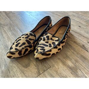 Me Too Calf hair Leopard Print Leather Flat Loafers Pointy Toe size 6.5 cushione